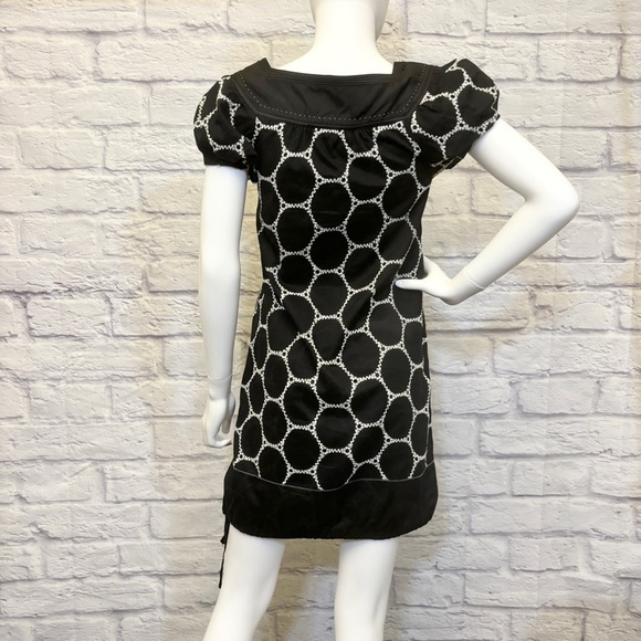 Hanii Y. 40 (US 4) Cotton / Silk Shift Dress Black White Square Neck Embroidered - Picture 5 of 10